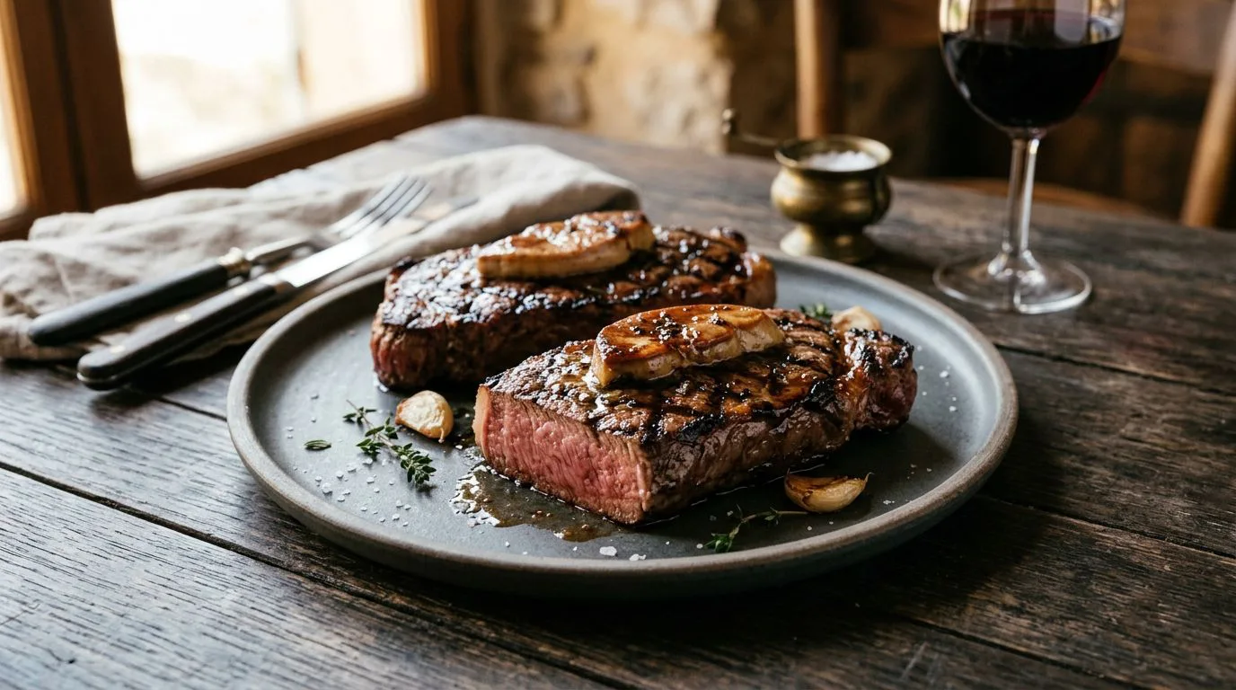 Seared Strip Steak with Foie Gras